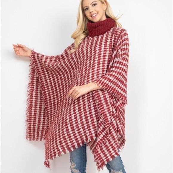 PREPPY DOLLZ plaid print knit poncho - Picture 3 of 7